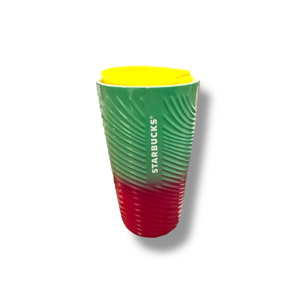 Starbucks Spring Petunia Ceramic Tumbler 12 oz Green Red Reusable Coffee Cup Lid
